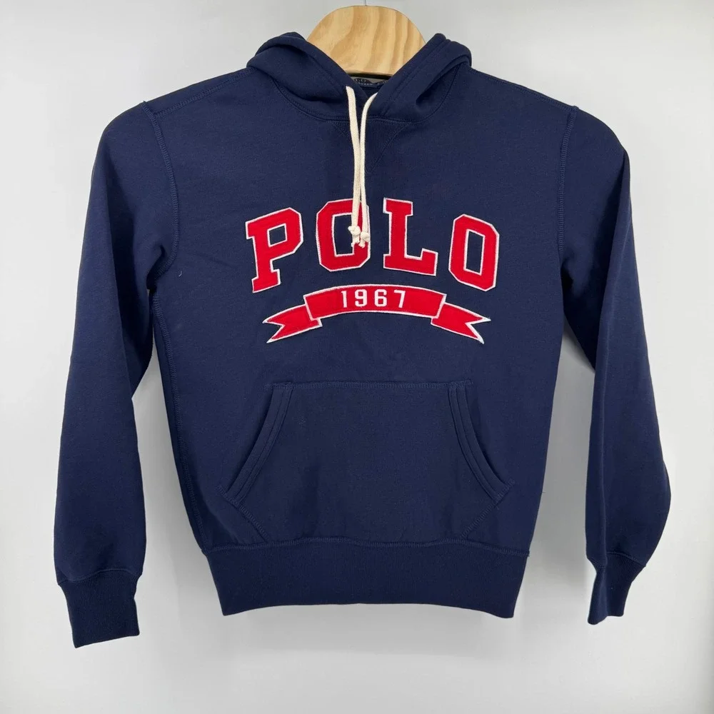 Polo Ralph Lauren Mens Navy Blue 1967 Graphic Pullover Hoodie Sweatshirt Small